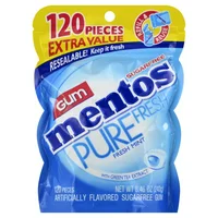 Mentos Pure Fresh Gum, Fresh Mint, Sugar Free, 120 Piece Bag