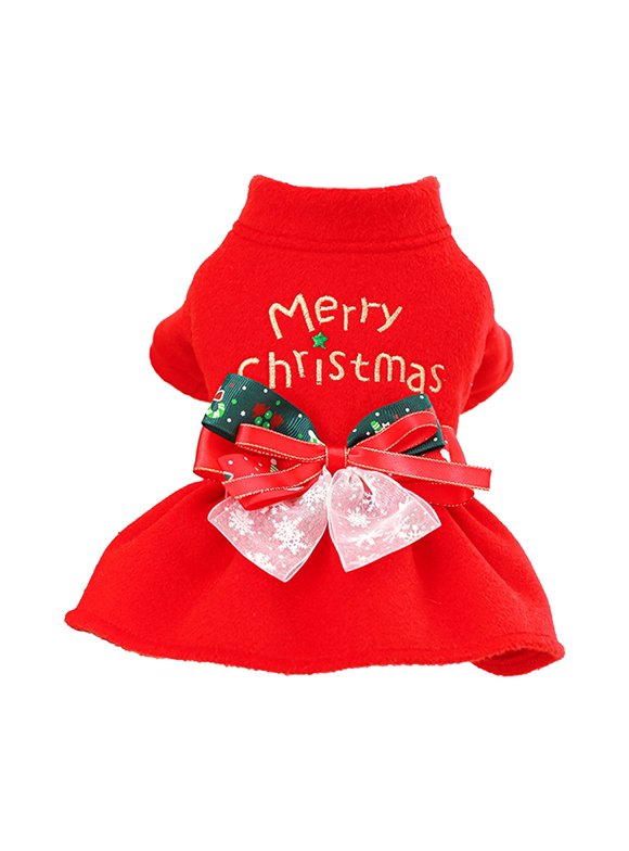 KABOER 1Pc Merry Christmas Small Dog Pet Warm Clothes Dog Dress Winter Xmas Dress Red Christmas Skirt