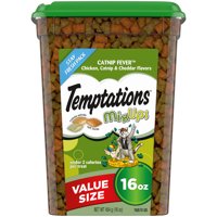 TEMPTATIONS MIXUPS Crunchy and Soft Cat Treats Catnip Fever Flavor, 16 oz. Tub