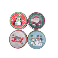 OUNONA 4pcs Christmas Themed Tinplate Box Round Candy Cookie Boxes Cute Tin Case Party Supplies Random Pattern
