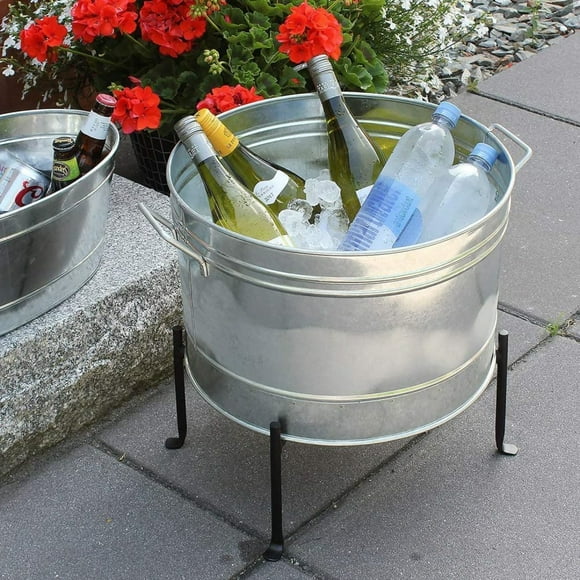 Oakestry Round Galvanized tub with Two Side Handles Container for firewood Flowers or a Vegetable