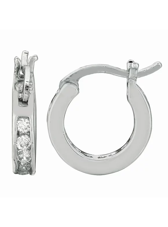 Children's Sterling Silver or Gold-tone Cubic Zirconia Baby Hoop Earrings Kids Small 3x12 Mm