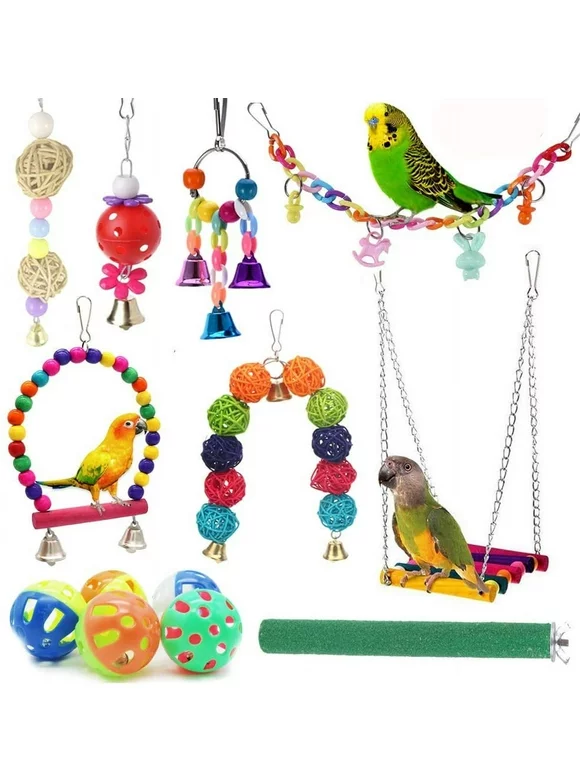 12 Packs Bird Parrot Swing Chewing Toys - Hanging Bell Birds Cage Toys Suitable for Small Parakeets, Cockatiel, Conures,Finches,Budgie,Macaws, Parrots, Love Birds