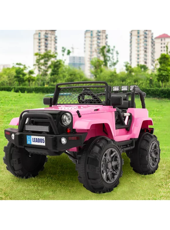 Ktaxon Kids Ride On Car Electric Double Drive 12V Battery Motorized Vehicles Children's Best Toy Car Safe w/ Remote Control, 3 Speeds, MP3 Player, AUX/ USB / TF Cards, Seat Belts, LED Lights - Pink