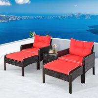 Gymax 5PCS Patio Set Sectional Rattan Wicker Furniture Set w/ Red Cushion