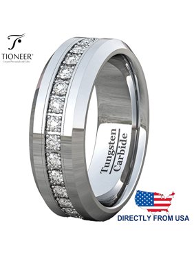 Tungsten Carbide Wedding Band Ring Eternity Style Cubic Zirconia Mens Womens 8MM