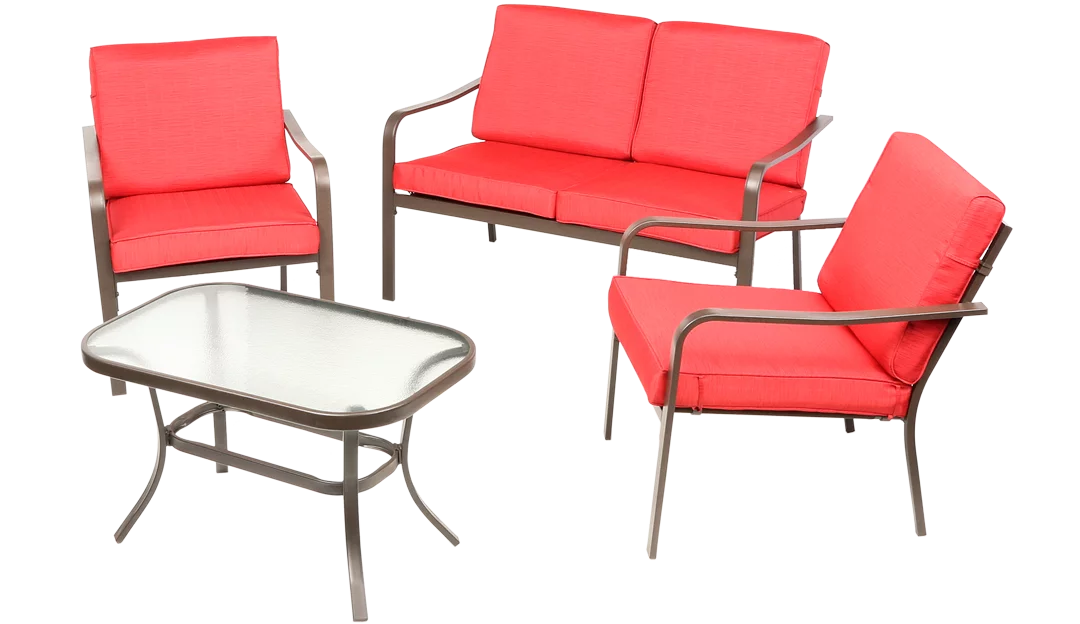 Mainstays Stanton 4-Piece Patio Furniture Conversation Set, Red, Metal