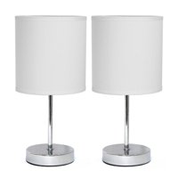 Simple Designs Chrome Mini Basic Table Lamp with Fabric Shade 2 Pack Set