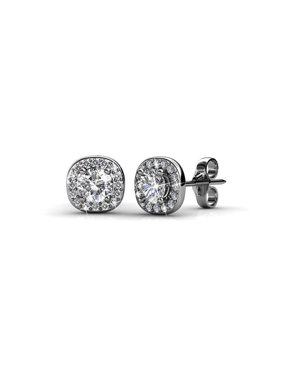 Cate & Chloe Ruth 18k White Gold Halo Studs with Swarovski Crystals, Best Silver Earrings for Women, Beautiful Trendy Silver Stud Earring Set, Solitaire Earrings with Swarovski Crystals MSRP $129.00