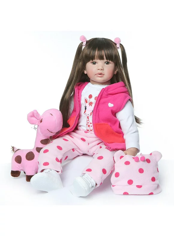 Zimtown 24" Reborn Baby Doll Silicone Doll Long Hair Pink Dress Girl