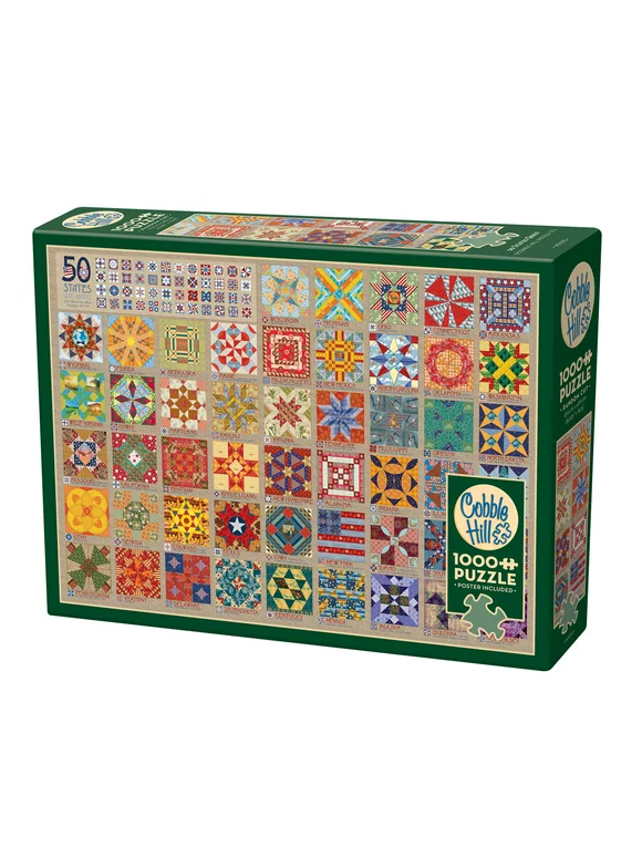 Cobble Hill 1000 Piece Puzzle: 50 States Quilt Blocks -Reference Poster Included, High Quality Jigsaw, Earth Friendly