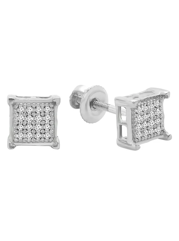 Dazzlingrock Collection Round White Diamond Square Shape Unisex Screwback Stud Earrings (0.10 ctw, Color I-J, Clarity I2-I3) in 925 Sterling Silver