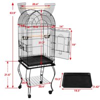 63.9" Rolling Standing Medium Dome Bird Cage Open Top Quaker Parrot Cockatiel Sun Parakeet Green-Cheek Conure Cage with Detachable Stand