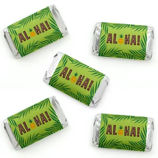 Tiki Luau - Mini Candy Bar Wrapper Stickers - Tropical Hawaiian Summer Party Small Favors - 40 Count