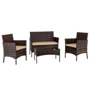 UBesGoo 4-Piece Rattan Wicker Patio Conversation Furniture Set w/ Weather-Resistant Cushions - Brown