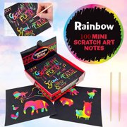 LNKOO Rainbow Scratch Mini Art Notes - 100 Magic Scratch Note Off Paper Pads Cards Sheets for Kids Black Scratch Note Arts Crafts DIY Party Favor Supplies Kit Birthday Game Toy Gifts for Girls Boys