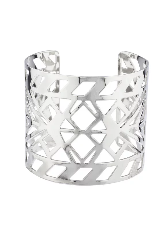 Lux Accessories Silver Tone Aztec Style Geo Cutout Bracelet Cuff