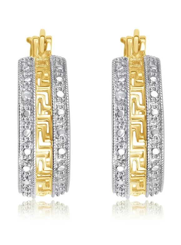 Diamond Accent Yellow Rhodium Plated Over Brass Two-Tone Hoops Huggie Earrings