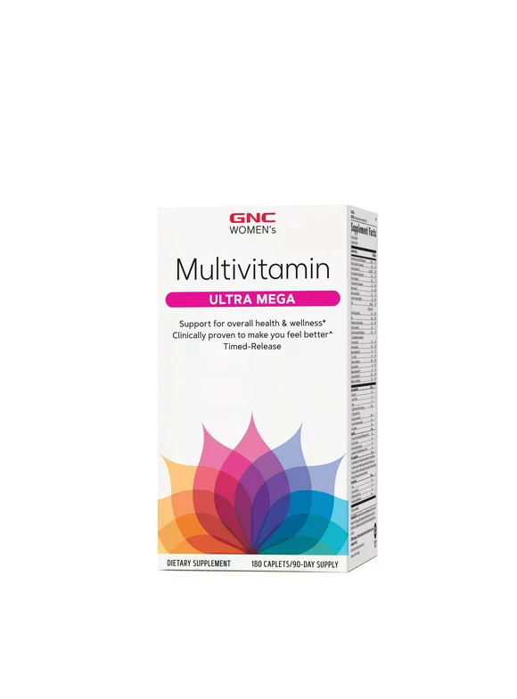 GNC Women's Multivitamin Ultra Mega | Daily Vitamin Supplement | Supports Immune, Brain, Hair, Skin & Nails | Antioxidant Blend | 180 Caplets