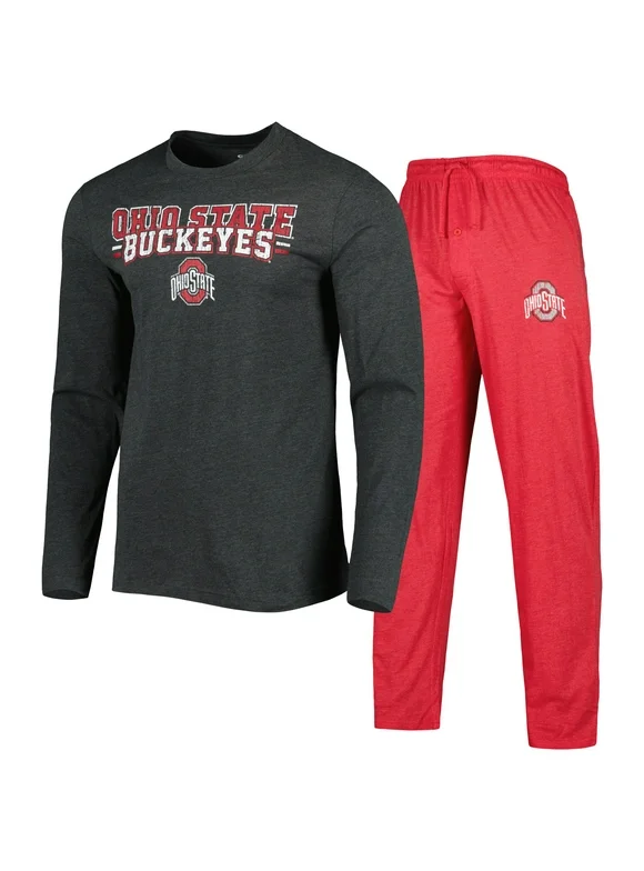 Men's Concepts Sport Heathered Scarlet/Heathered Charcoal Ohio State Buckeyes Meter Long Sleeve T-Shirt & Pants Sleep