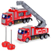 Best Choice Products 2-Pack Remote Control Fire Truck Toy RC Cars with LED Lights, 2 Controllers for Kids & Boys