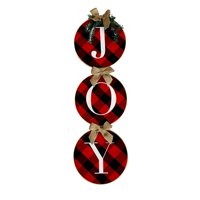 1 Set of Christmas Decorations - Joy Sign - Buffalo Check Plaid Wreath For Front Door - Rustic Burlap Wooden Holiday Decor For Home Window Wall Farmhouse Indoor Outdoor