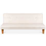 Best Choice Products Convertible Lounge Sofa Bed w/ Adjustable Back, Wood Frame, Faux Leather, Tufted Design - White