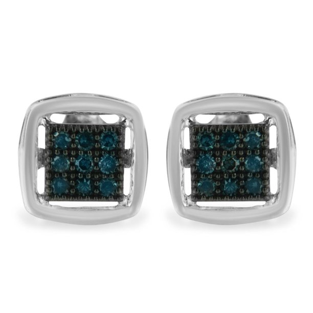 Sterling Silver 0.25ct TDW Rose Cut Treated Blue Diamond Square Stud Earring (I2-I3,Blue)