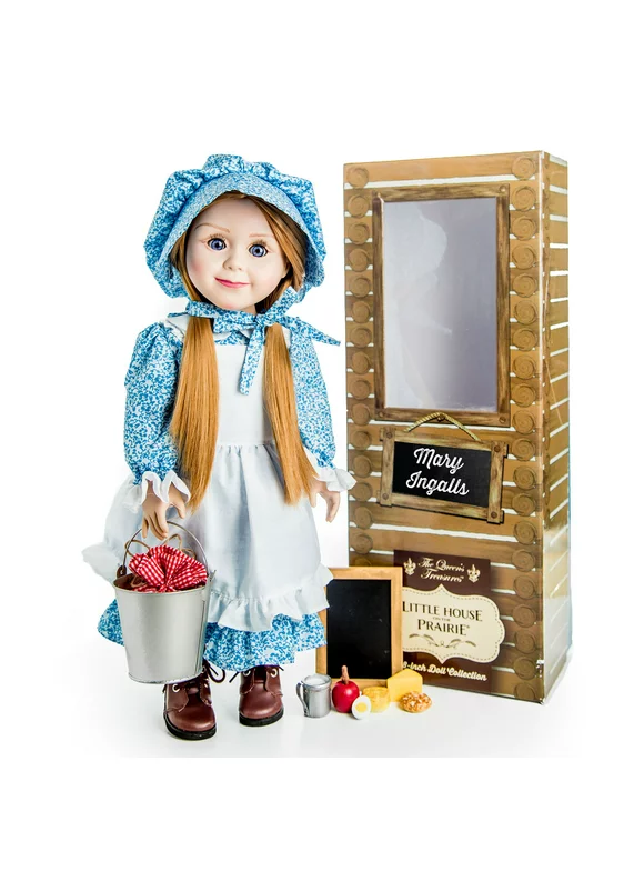 The Queen's Treasures Officially Licensed Little House on the Prairie Mary Ingalls 18 inch Doll, Comes with a Lunch Pail ,Food and Chalk Board. Compatible with American Girl
