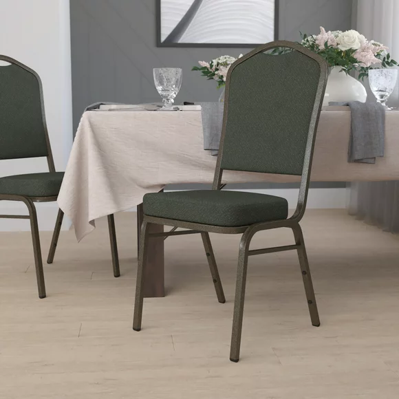 Flash Furniture HERCULES Series Crown Back Stacking Banquet Chair in Green Patterned Fabric - Gold Vein Frame