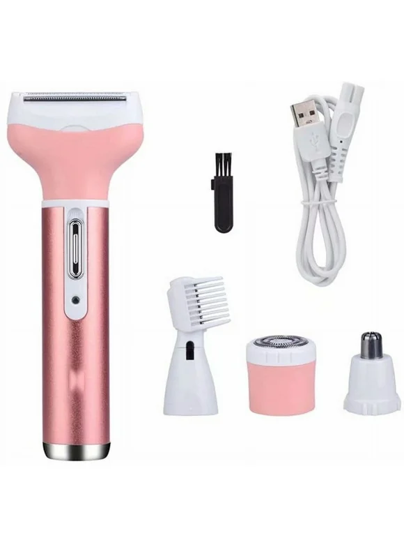 Cribun Women's Hair Removal Electric Shaver Ladies Razor 4 in 1 for Legs Bikini Facial Nose Ears Eyebrows Body Hair Trimmer Cordless USB Rechargeable Painless Shaver