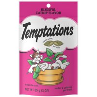 TEMPTATIONS Classic Crunchy and Soft Cat Treats Blissful Catnip Flavor, 3 oz. Pouch