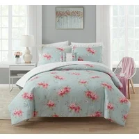 Simply Shabby Chic Reversible Hydrangea Comforter Set + Decorative Pillow, Twin, Green