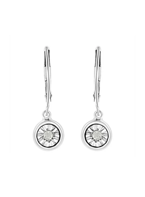 .925 Sterling Silver 1/10 cttw Bezel-Set Round-Cut Diamond Accent Dangle Earring (I-J Color, I3 Clarity)
