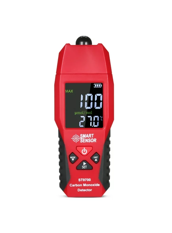 SMART SENSOR ST9700 Handheld Carbon Monoxide Meter with High Testing Meter Monitoring Detector Gauge LCD Color Display Sound and Light Alarm 0-1000ppm`