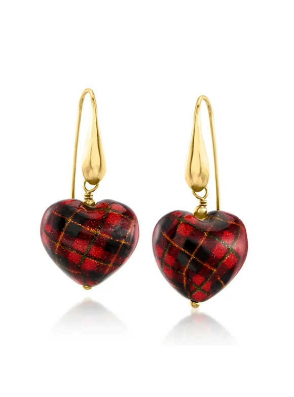 Ross-Simons Italian Murano Glass Tartan Heart Drop Earrings in 18kt Gold Over Sterling, Women's, Adult