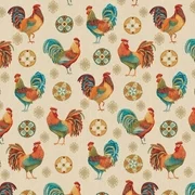 David Textiles Rooster Medallion Linen 1 yd Cotton Precut Fabric