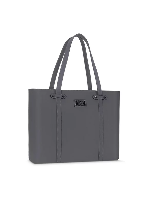 Mosiso 15.6 inch Women Laptop Tote Bag PU Leather Shoulder Handbags Fashion Ladies Work Business Travel Shopping School Everyday Tote Bag, Space Gray