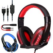 TSV Stereo Gaming Headset for PS4, Xbox One, Over-Ear Headphones with Noise Canceling Mic and LED Light, PC Headset with Bass Surround Sound, Soft Memory Earmuffs Fit for Laptop Nintendo Switch
