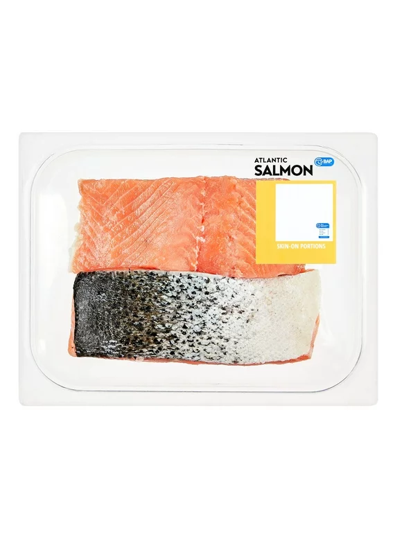 Fresh Atlantic Salmon Whole Portions, 0.70 - 1.25 lb. BAP Certified. 23g Protein per Serving.