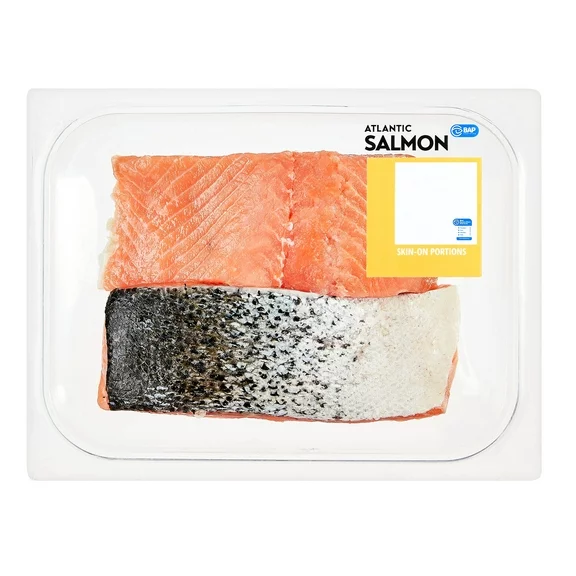 Fresh Atlantic Salmon Whole Portions, 0.70 - 1.25 lb. BAP Certified. 23g Protein per Serving.