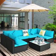 Topbuy 7-Piece Patio PE Rattan Sectional Sofa Furniture Set Wicker Sofa Conversation Set Turquoise