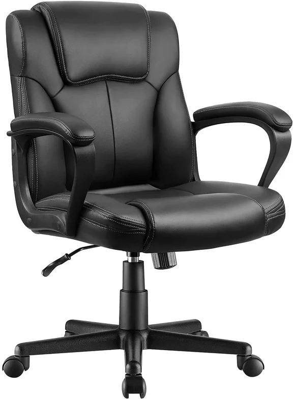 Lacoo Faux Leather Mid-Back Executive Office Desk Chair with Lumbar Support, Black