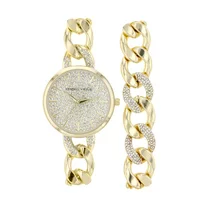 Kendall + Kylie Wacth Gold and Crystal Chain Link 40mm and Bracelet Set