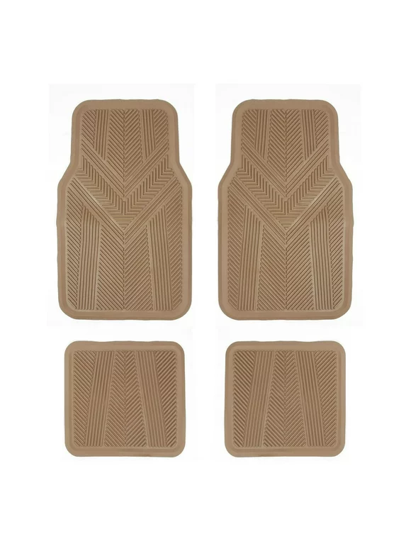Autocraft Floor Mat Set, Rubber, All-Season, TAN, 4 Pcs - The anti-slip backing holds the mat in place. These durable mats can be removed for easy cleaning, 1 set, sold by set