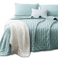 Kasentex Quilt-Coverlet-Bedspread-Blanket-Set + Two Shams, Ultra Soft, Machine Washable, Lightweight, All Season, Nostalgic Design - Hypoallergenic - Solid Color, KING + 2 King Size Shams, GREEN