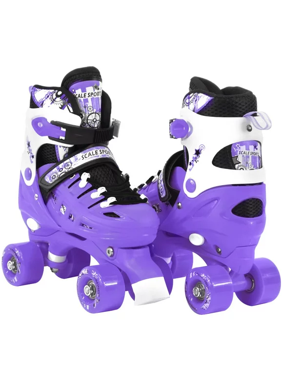 Adjustable Purple Quad Roller Skates For Kids Small Sizes