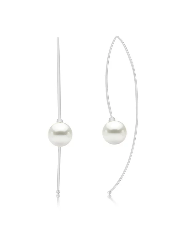 Willowbird Pearl End Threader Earrings in Rhodium Plated Brass for Women