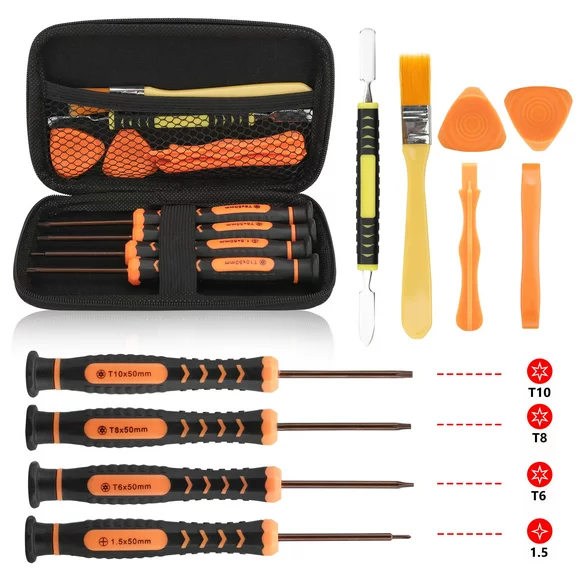 EEEkit 11-in-1 T6 T8 T10 Screwdriver Repair Tool Kit for Xbox One/Xbox 360/PS3/PS4 Controller with Cross Screwdriver, Safe Pry Tools, Cleaning Brush, EVA Bag