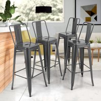 MF Studio 4PCS Metal Bar Stools 30 Inches Counter Chairs Sets with Medium Chair Back Suitable for Dining Room, Outdoor, Weight Capacity 350lbs, Gun Gray